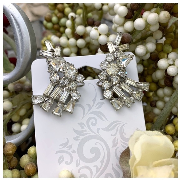 Vintage Juliana DeLizza Elster D&E Art Glass Rhinestone Ear Climber Clip Earring - Picture 5 of 7